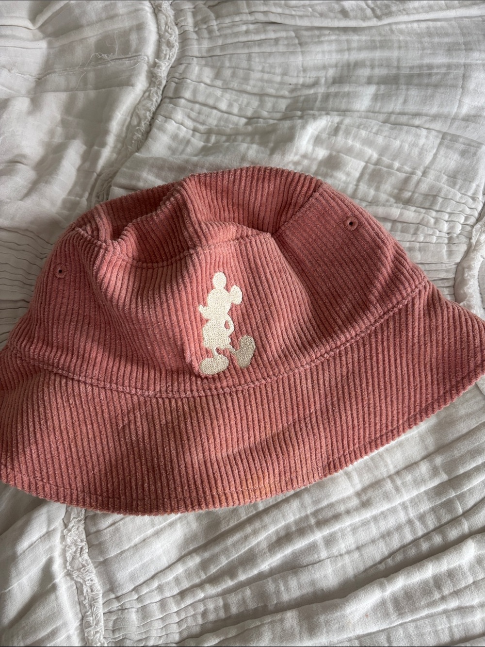 Disney Pink Corduroy and Sherpa Bucket Hat with White Character Patch
